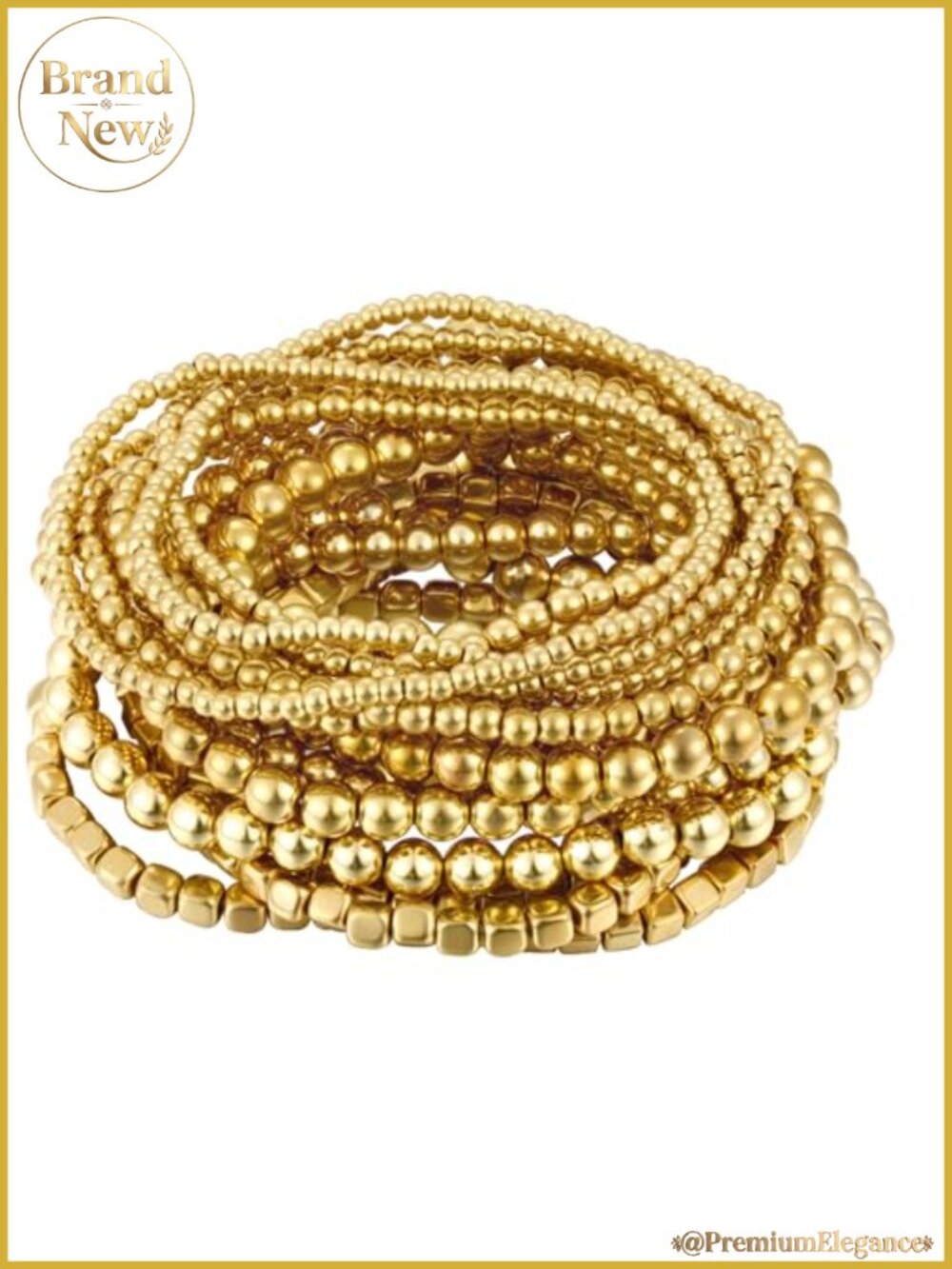 16 PCS Gold Bead Bracelet Set Gold Plated Stretch Stackable Strand Bead Ball